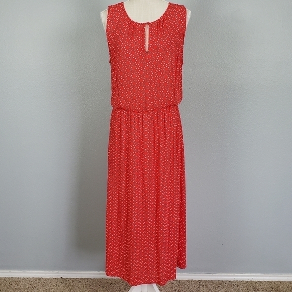 MAISON JULES Polka Dot Sleeveless Midi Dress Red/Orange Sz XL - Picture 1 of 9